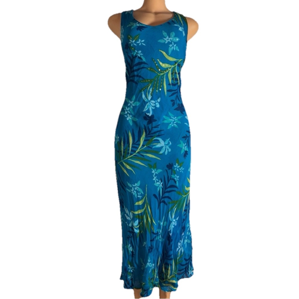 Tropical Blue Sleeveless Maxi Dress